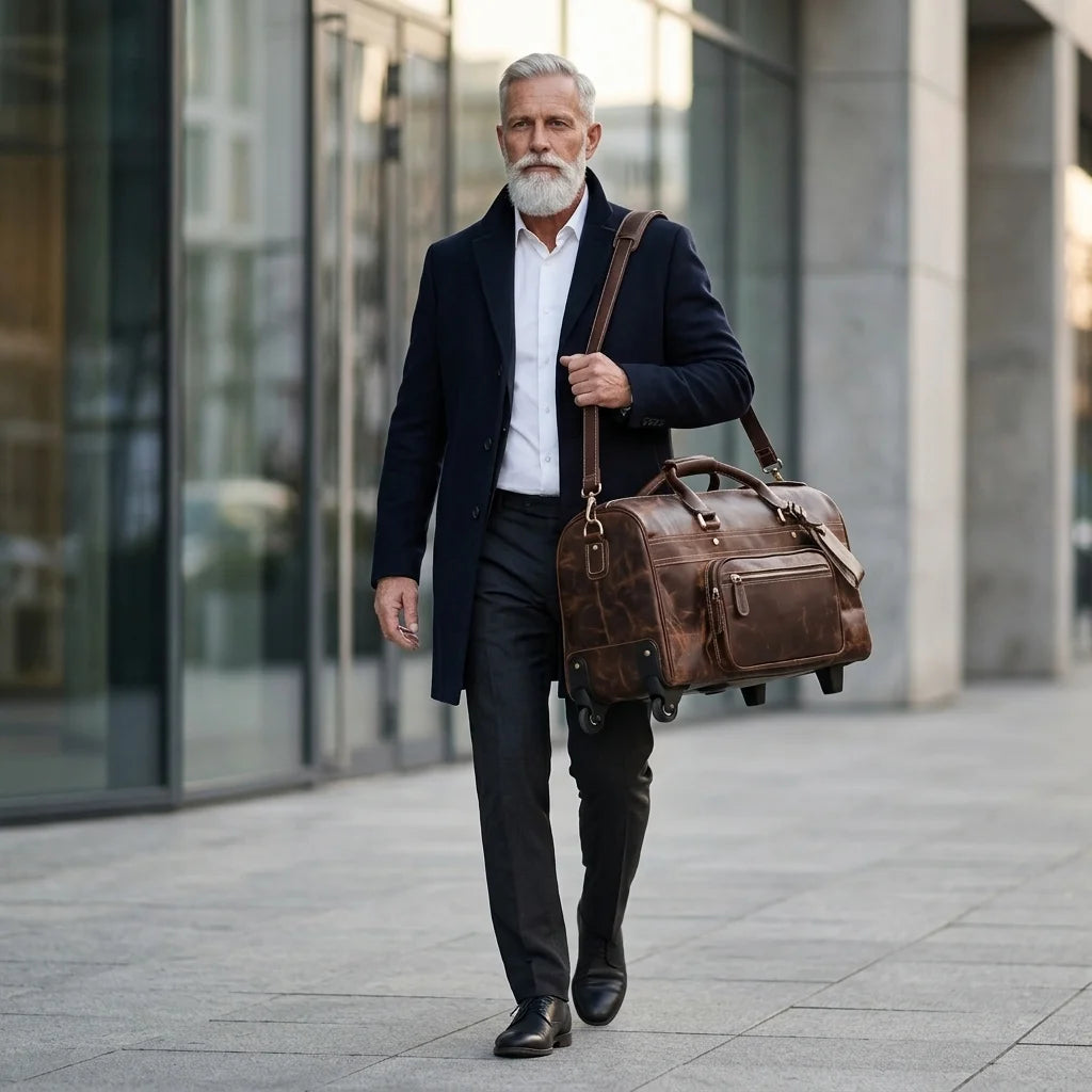 Genuine Leather Duffle Bag - premium leather travel men's