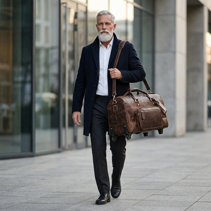 Genuine Leather Duffle Bag - premium leather travel men's