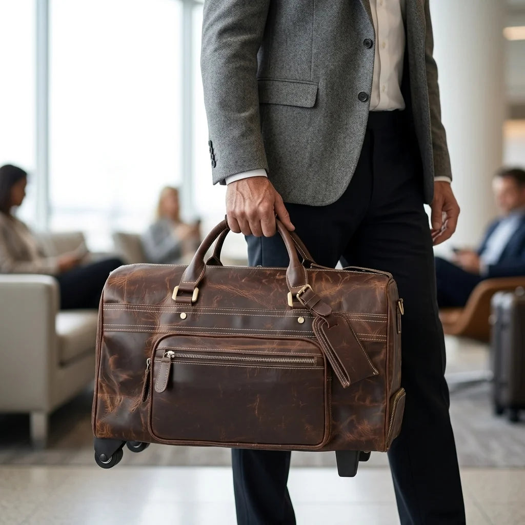 Genuine Leather Duffle Bag - premium, travel, men's, weekender