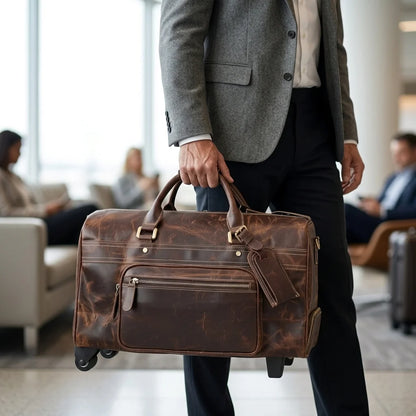 Genuine Leather Duffle Bag - premium, travel, men's, weekender