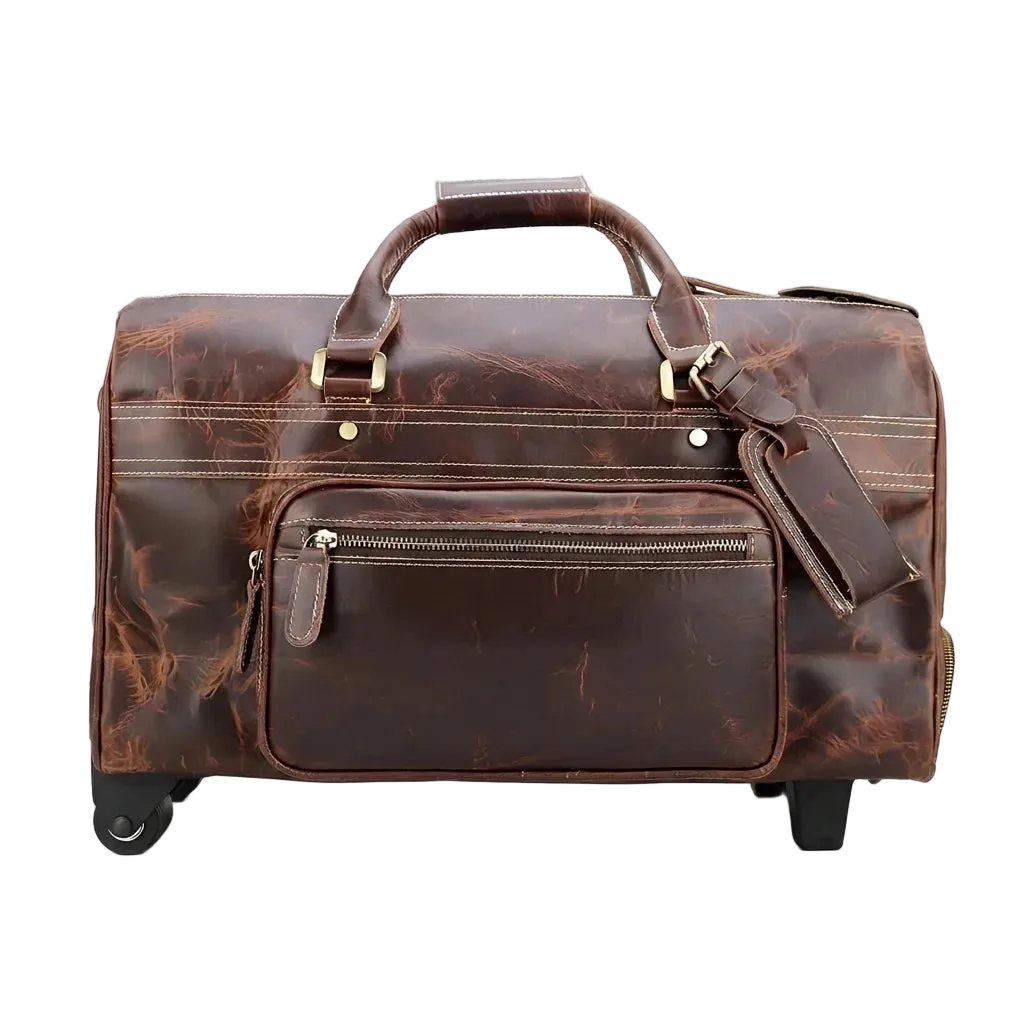 Genuine Leather Duffle Bag - premium travel brown elegant