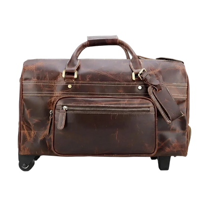 Genuine Leather Duffle Bag - premium travel brown elegant