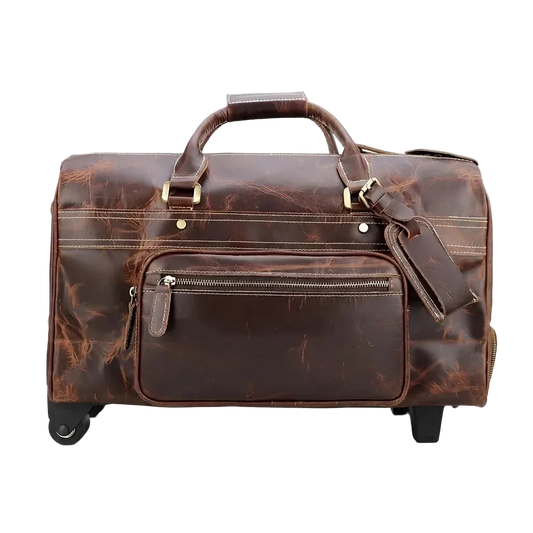 Genuine Leather Duffle Bag - premium travel brown elegant