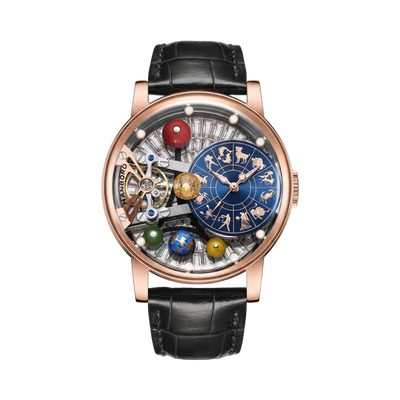 HANBORO B1027 - rose gold blue dial front view packshot