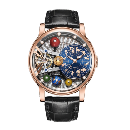HANBORO B1027 - rose gold blue dial front view packshot