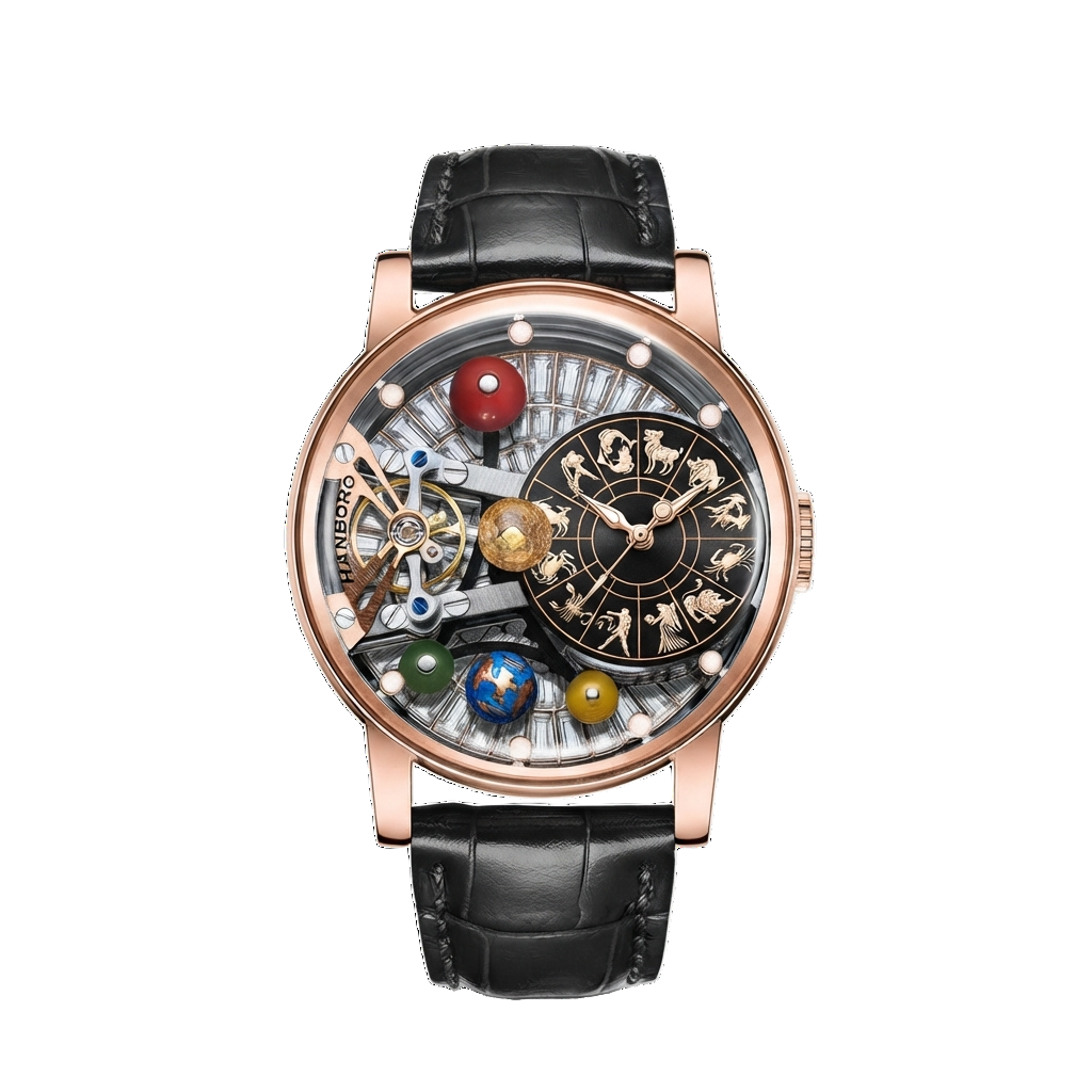 HANBORO B1027 - rose gold black dial front view packshot