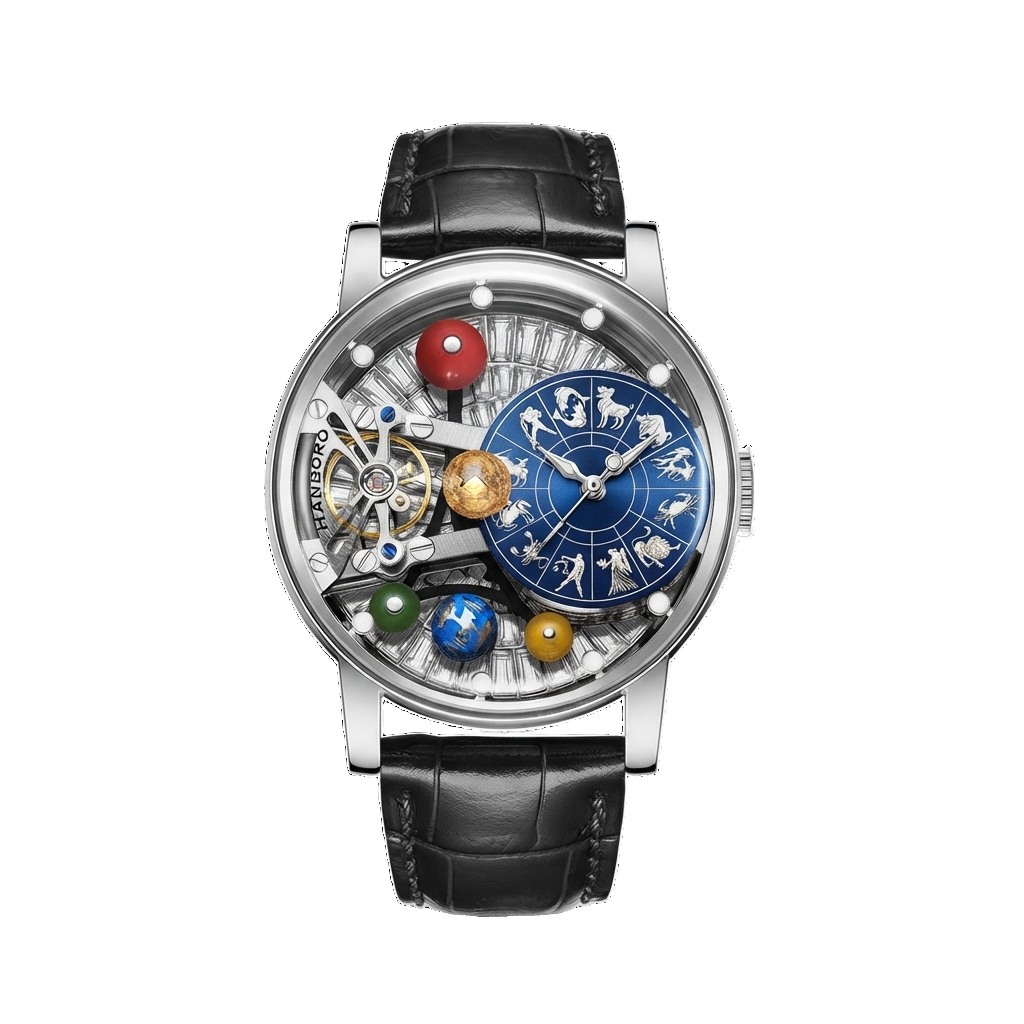 HANBORO B1027 - silver blue dial front view packshot
