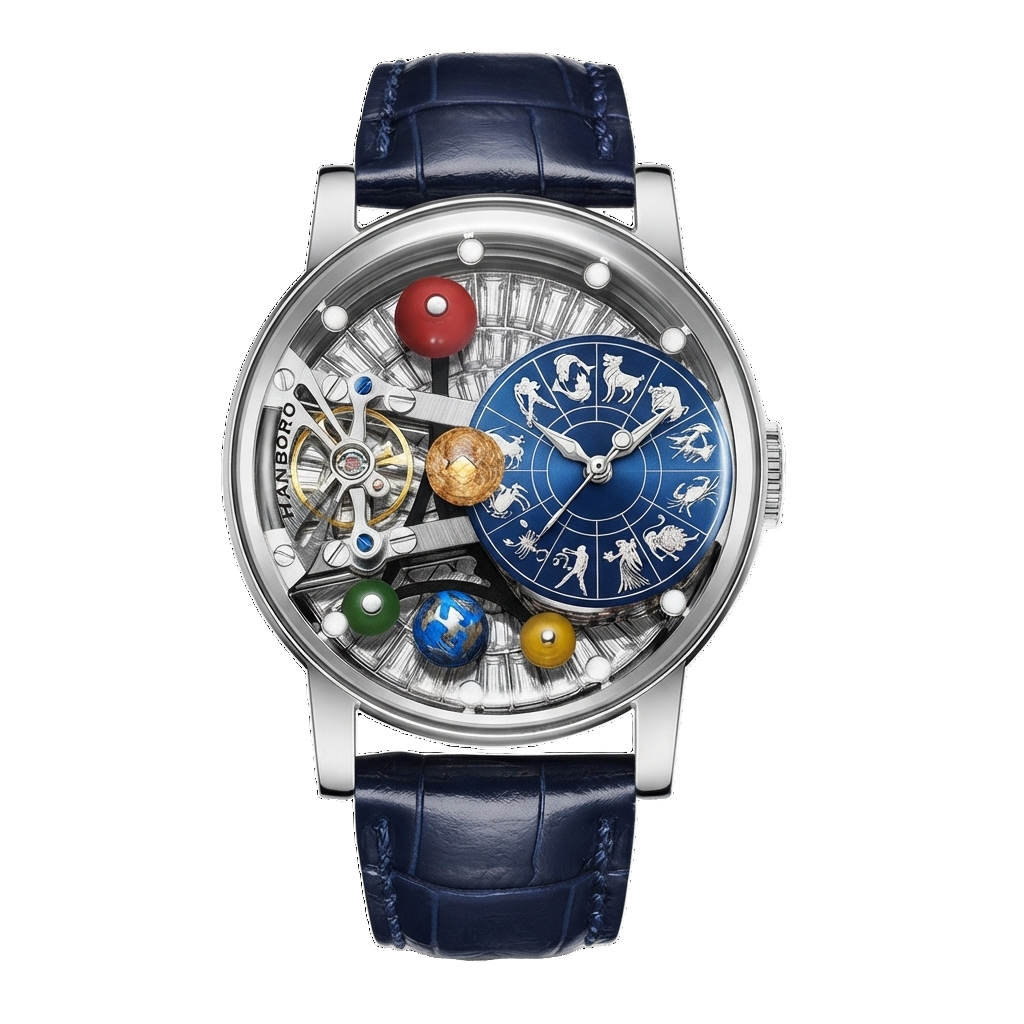 HANBORO B1027 - silver blue dial front view packshot