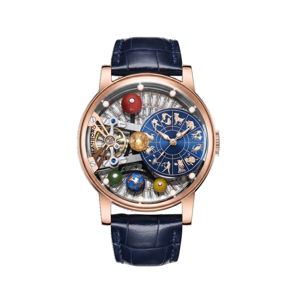 HANBORO B1027 - rose gold blue dial front view packshot