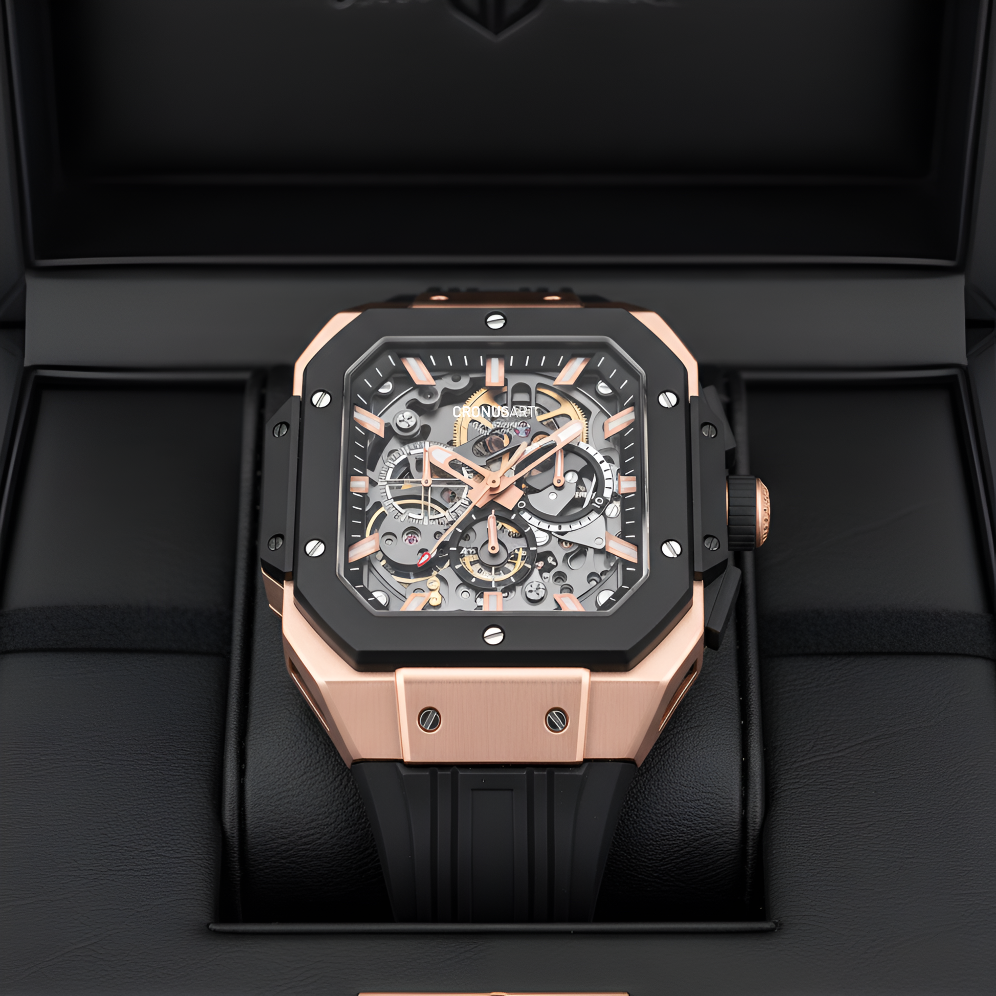 CRONUSART CM025-006 – Men’s Automatic Chronograph Watch Square Carbon Steel Case breitvacher