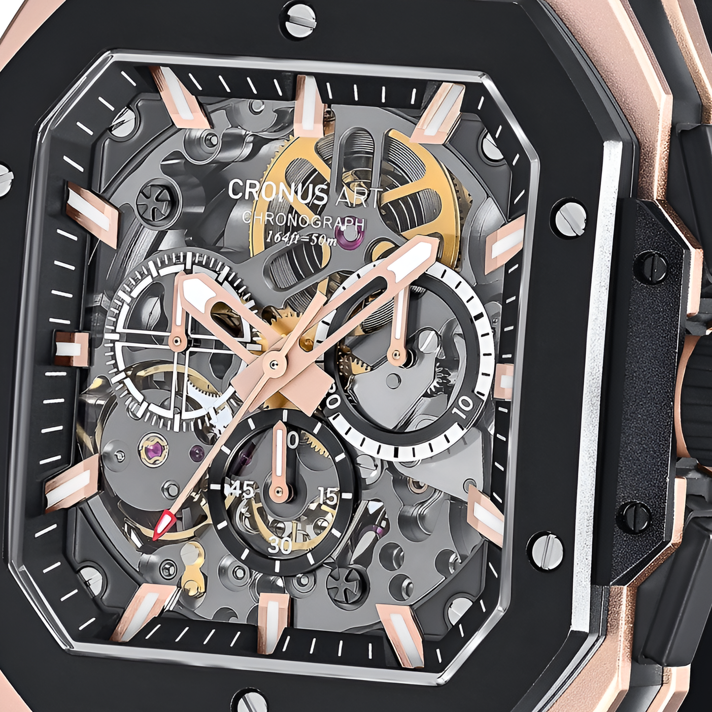 CRONUSART CM025-006 – Men’s Automatic Chronograph Watch Square Carbon Steel Case breitvacher