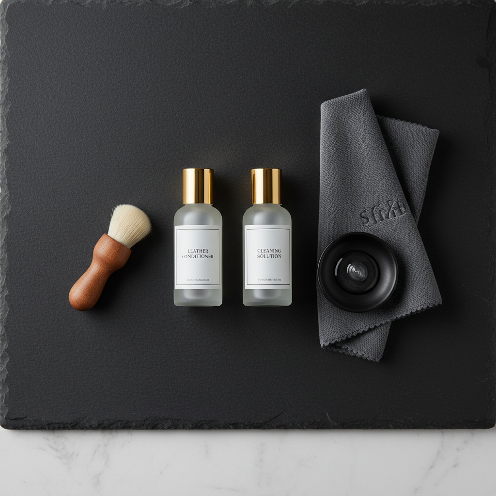 Strap Care Kit flatlay on dark slate