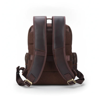 Leather Commuter Laptop Backpack — back panel with padded shoulder straps