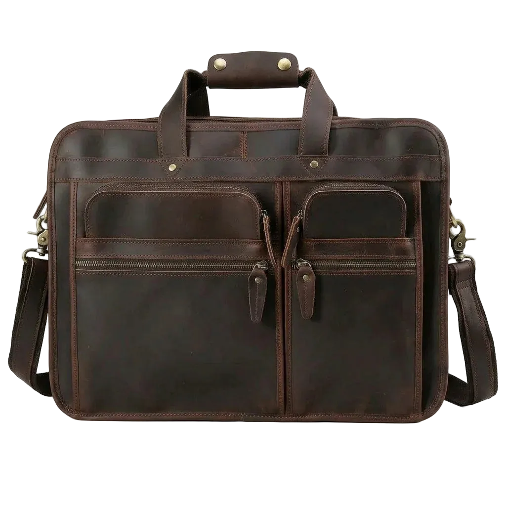 Men's Crazy Horse Leather Briefcase for 17.3-Inch Laptop