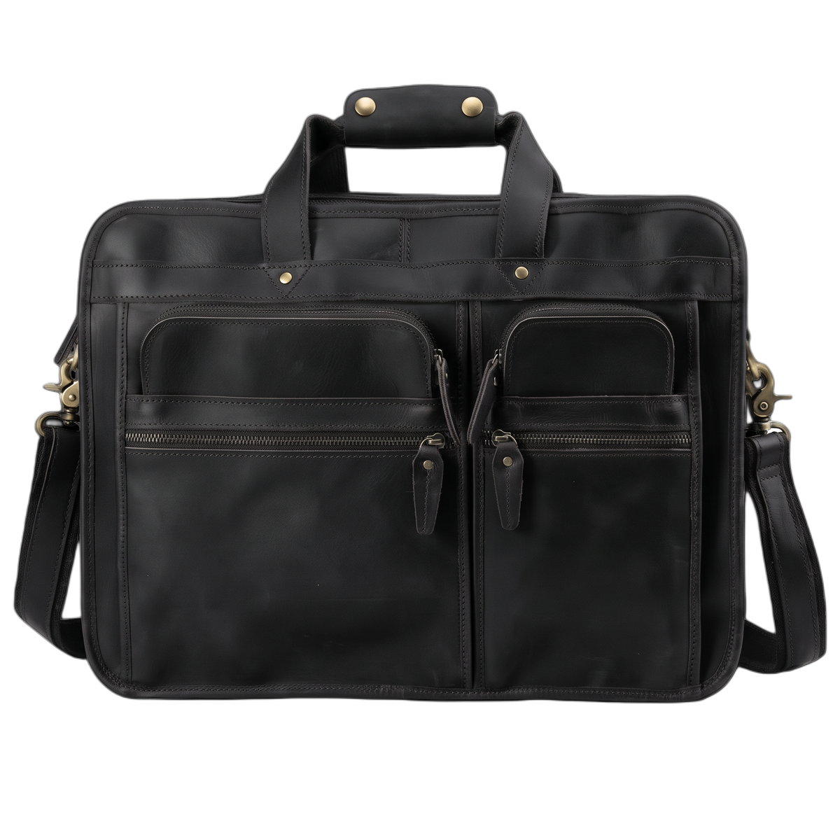 Men's Crazy Horse Leather Briefcase for 17.3-Inch Laptop — front view in black