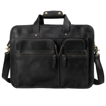 Men's Crazy Horse Leather Briefcase for 17.3-Inch Laptop — front view in black