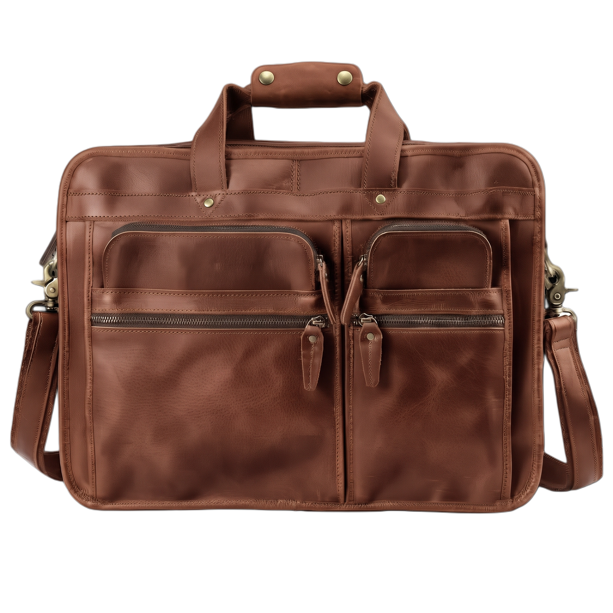 Men's Crazy Horse Leather Briefcase for 17.3-Inch Laptop — front view in brown