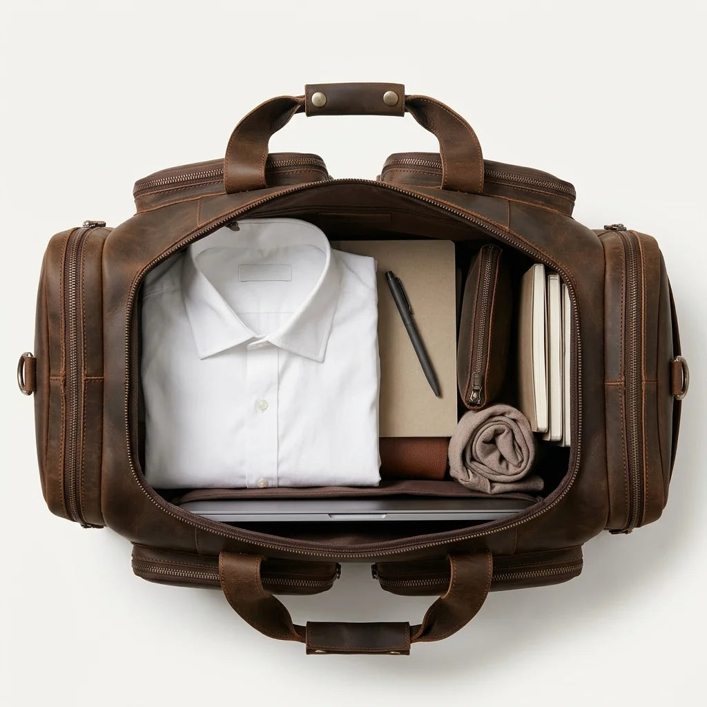 Men's Leather Travel Duffle Bag — Crazy Horse - close up zipper hardware