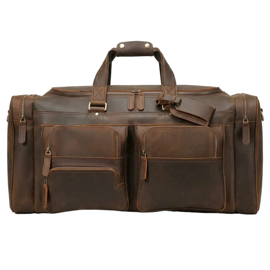 Men's Leather Travel Duffle Bag — Crazy Horse - leather handle grip detail