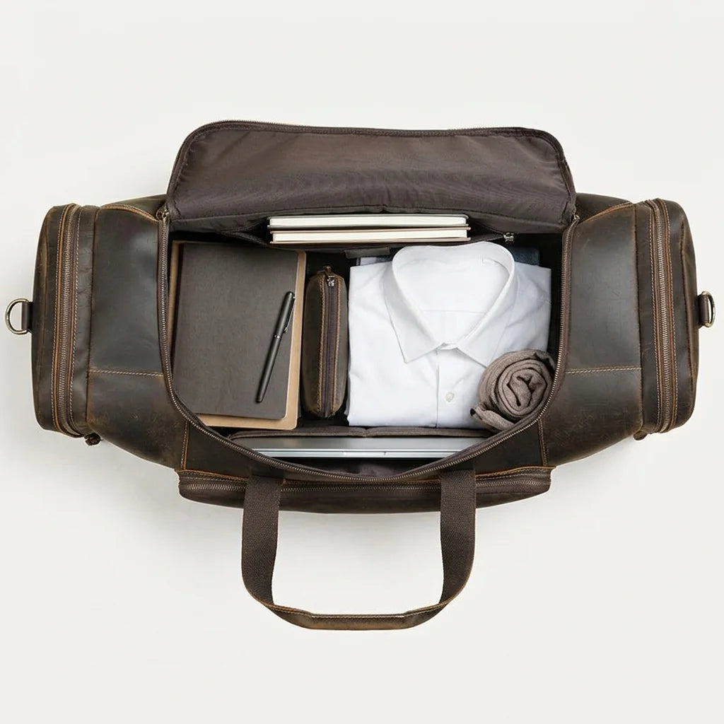 Men's Leather Travel Duffle Bag — Vintage - internal zipper compartment