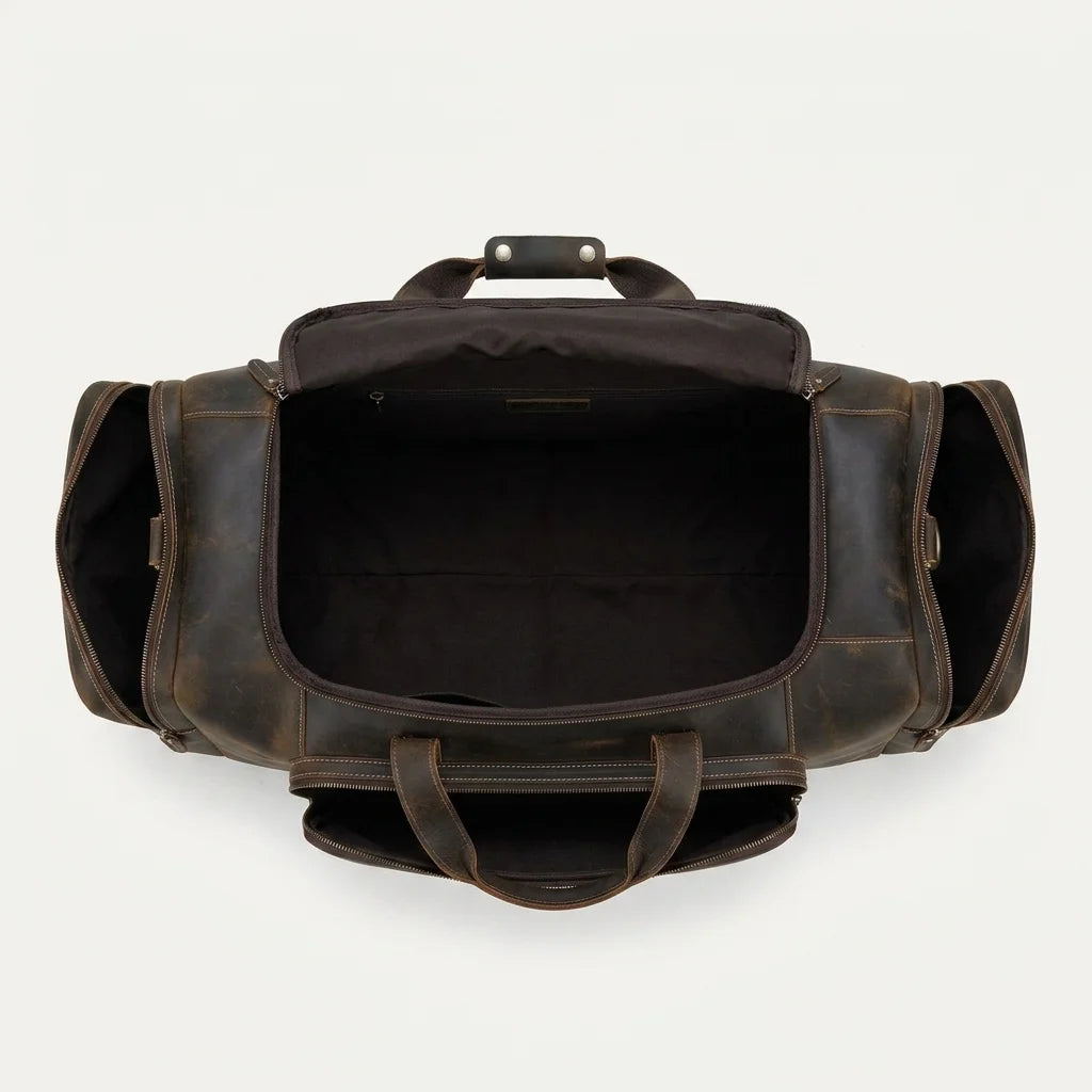 Men's Leather Travel Duffle Bag — Vintage - textured leather surface detail