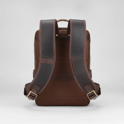 Men's Leather Travel Laptop Backpack — back panel with padded shoulder straps