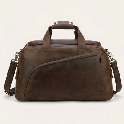 Men's Leather Travel Duffle Bag — Crazy Horse - flat front studio view