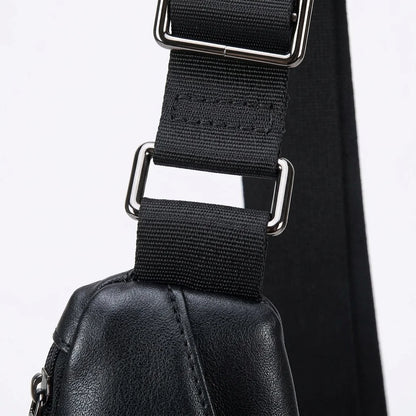 Men's Premium Matte Leather Sling Bag — close-up of strap slider and buckle
