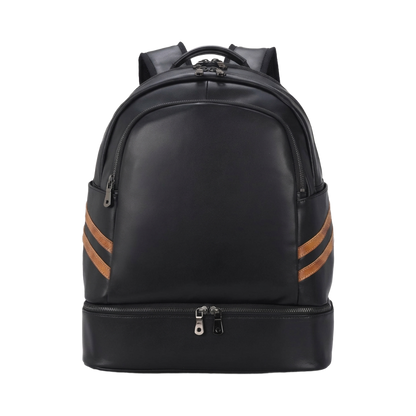 Men's Full-Grain Leather Backpack with Insulated Bottom Compartment — front view in Black