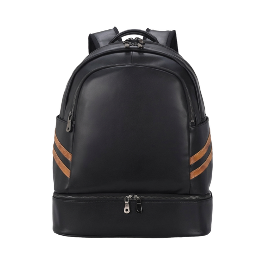 Men's Full-Grain Leather Backpack with Insulated Bottom Compartment — front view in Black