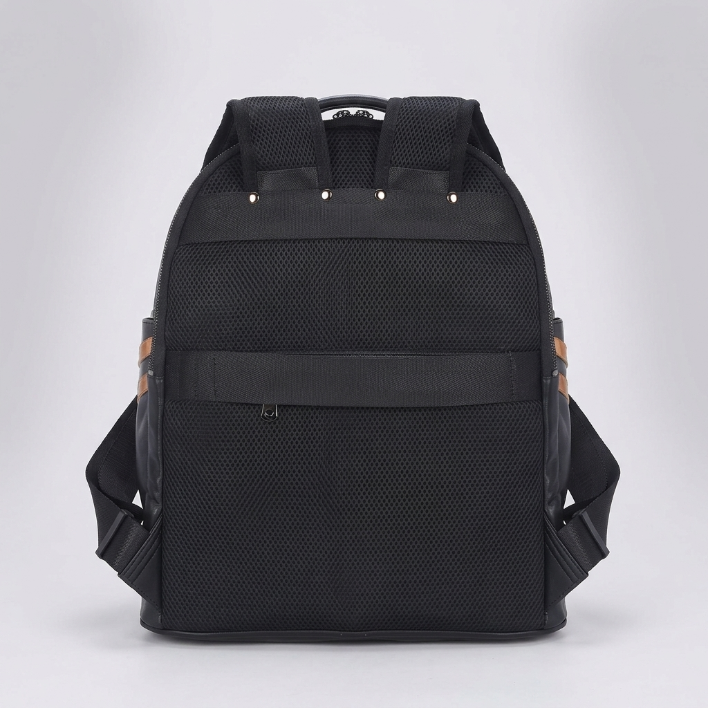 Men's Full-Grain Leather Backpack with Insulated Bottom Compartment — back panel and shoulder straps