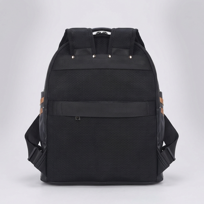 Men's Full-Grain Leather Backpack with Insulated Bottom Compartment — back panel and shoulder straps