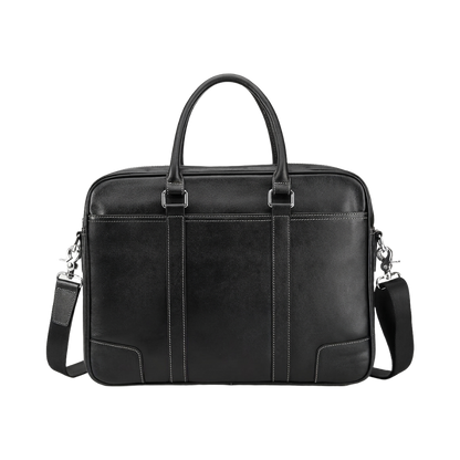 Men's Full-Grain Leather Slim Business Briefcase — front view in Black