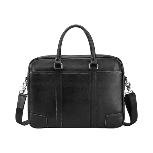 Men's Full-Grain Leather Slim Business Briefcase — front view in Black