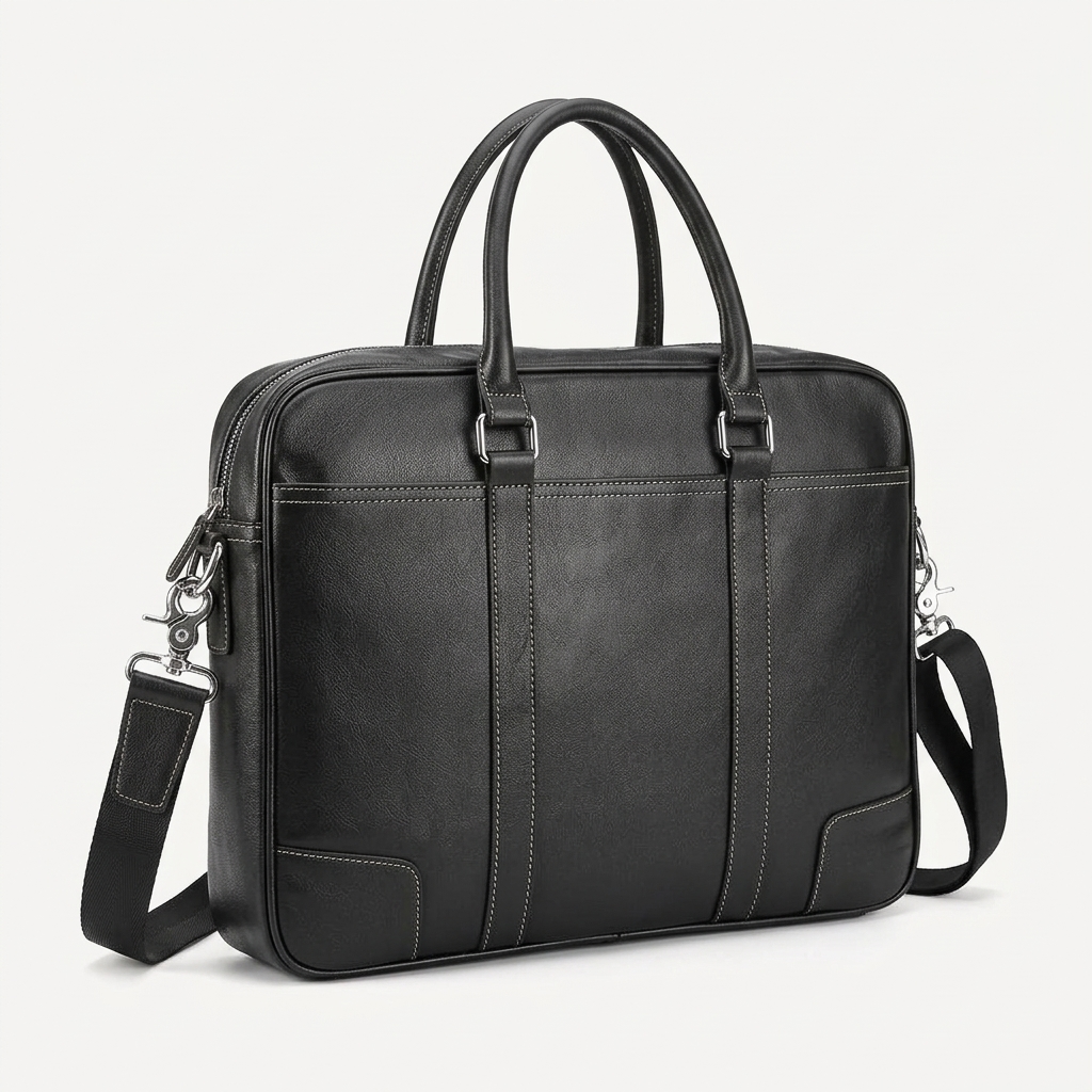 Men's Full-Grain Leather Slim Business Briefcase — three-quarter front view
