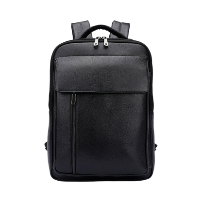 Men's Full-Grain Leather Slim Laptop Backpack — front view in Black