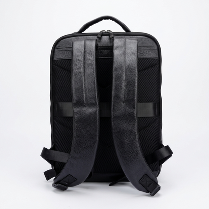 Men's Full-Grain Leather Slim Laptop Backpack — back panel and shoulder straps