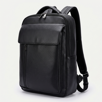 Men's Full-Grain Leather Slim Laptop Backpack — three-quarter front view