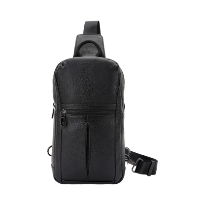 Men's Full-Grain Leather Sling Chest Bag — front view in Black