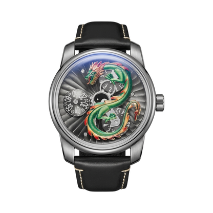 OBLVLO DRAGON-N - silver green dragon front view packshot
