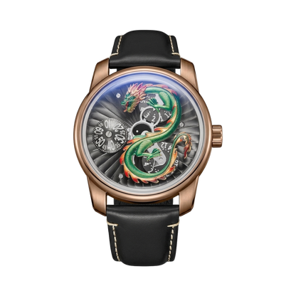 OBLVLO DRAGON-N - rose gold green dragon front view packshot