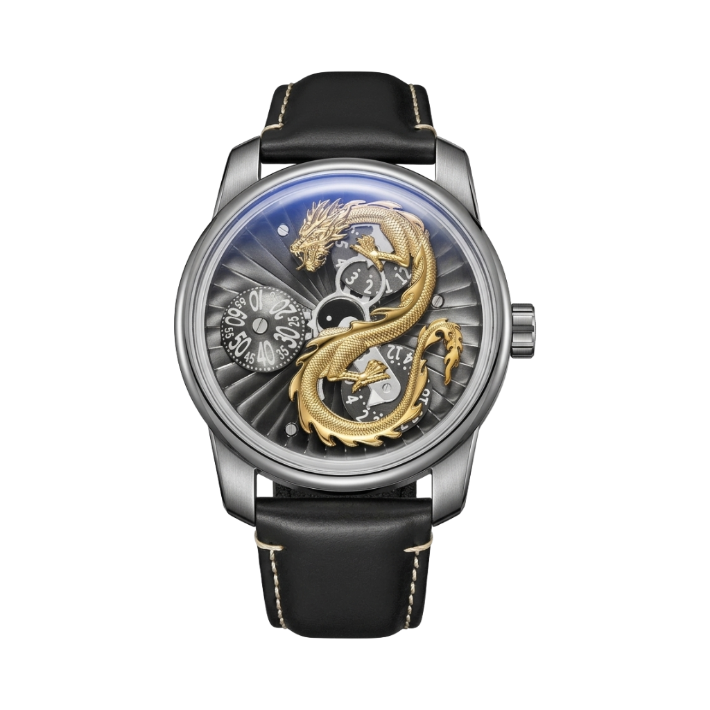 OBLVLO DRAGON-N - silver gold dragon front view packshot