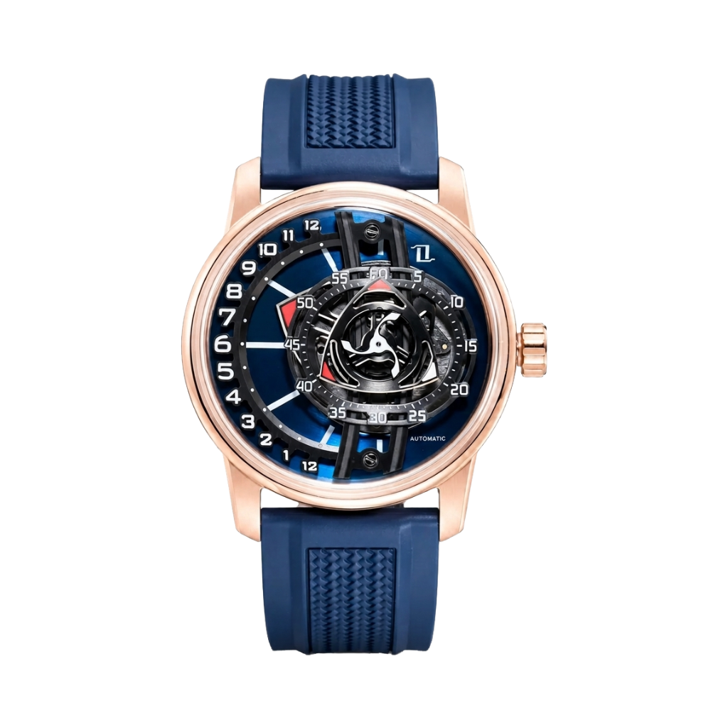 OBLVLO TM-GF - rose gold blue dial front view packshot