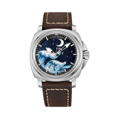 PAGANI DESIGN PD-YS014 - blue dial brown strap front view packshot