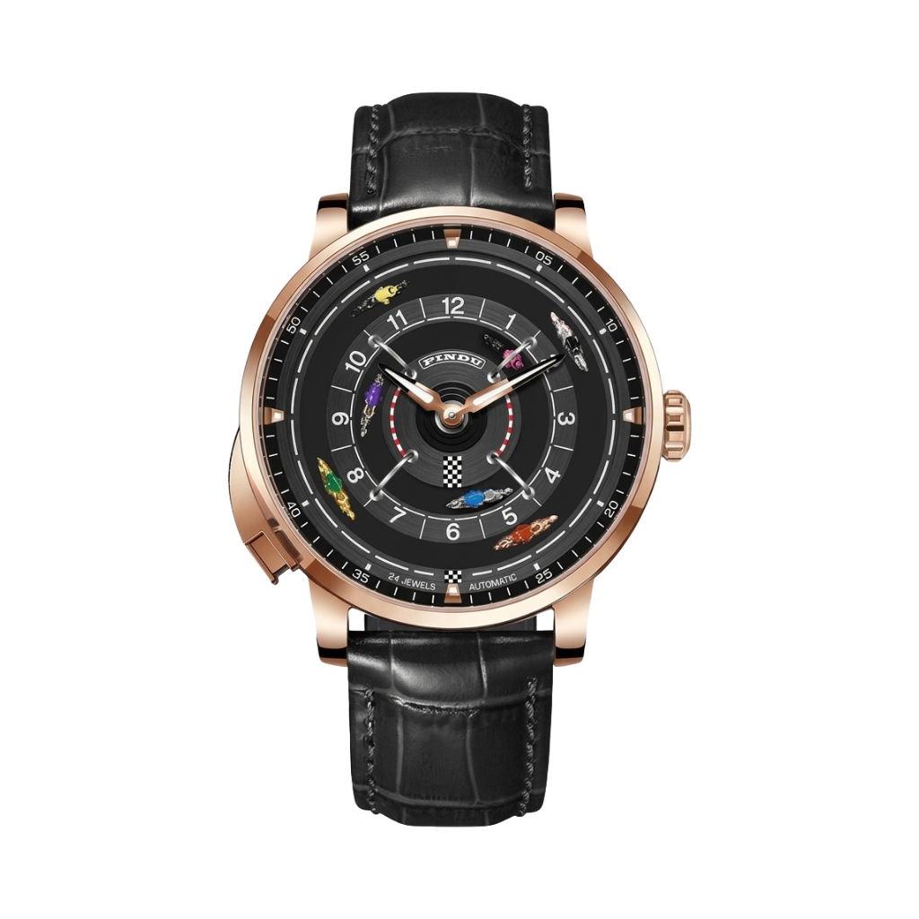 PINDU 6652 - rose gold black dial front view packshot