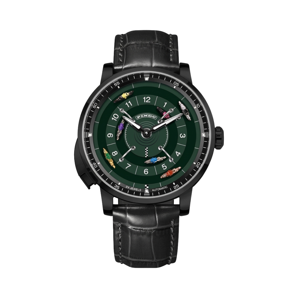 PINDU 6652 - black case green dial front view packshot