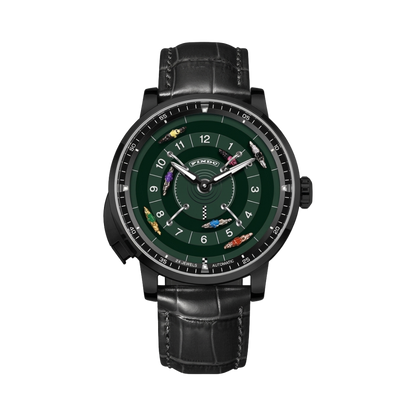 PINDU 6652 - black case green dial front view packshot