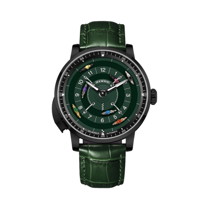PINDU 6652 - black case green dial front view packshot