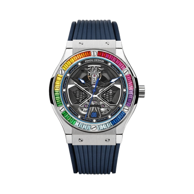 PINDU P6552 - rainbow bezel blue strap front view packshot