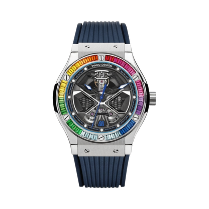 PINDU P6552 - rainbow bezel blue strap front view packshot